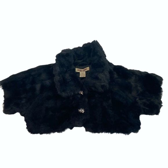 Doki-Geki Small Faux Fur Jacket Rhinestone Buttons - Picture 1 of 3